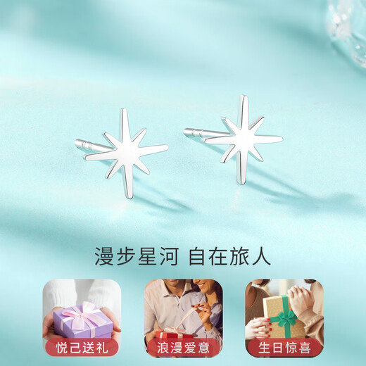 Liuguifu Jewelry Platinum Earrings for Women PT950 Snowflake Ear Stick Earrings Birthday Gift 0.95g