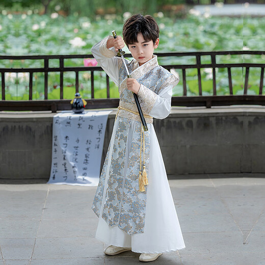 九能男童汉服秋季新款儿童古风少爷高品质侠客小王爷国学表演出服 江秋织金 110 适合100-110/13-17KG