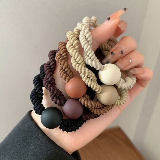 Songchuang Mengyu Chinese Valentine's Day Women's Hair Tie Simple High Ponytail Hair Rope Temperament Head Rope High Elasticity Durable Rubber Band 2024 New Hair Tie Fashionable Durable High Elasticity - Black + Brown 10 Pack