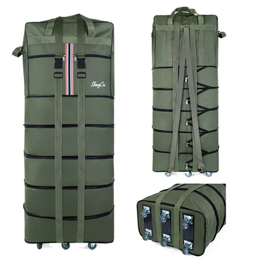 COOSKIN行李包时尚潮流拉带包大号航空托运包万向轮子折叠伸缩牛津布大容量搬家旅行防水 45寸钢板六轮绿色 大