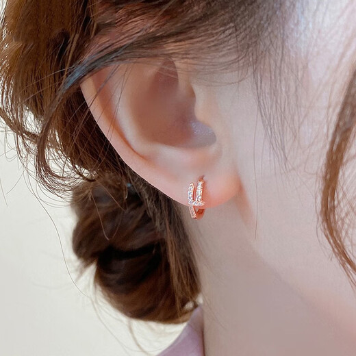 Warme Farben French niche pure silver earrings silver needle rose gold nail earrings unique ear buckle commuter earrings female birthday gift rose gold nail earrings