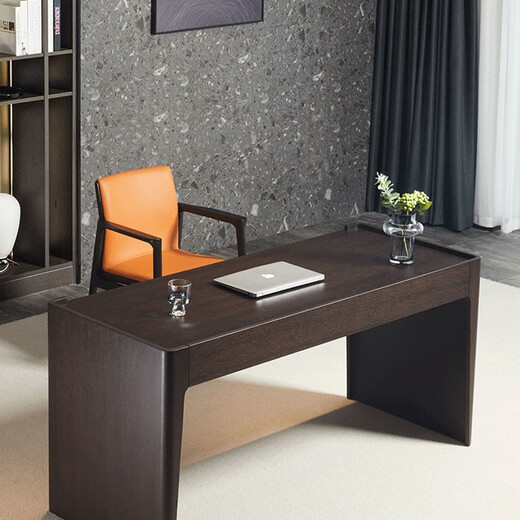 Jiangjixuan Italian minimalist light luxury study desk and chair combination modern simple office desk computer desk study table desk smoked wood 1400*600*750mm