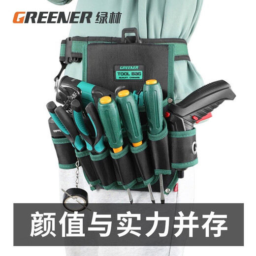 GREENER Tool Belt Bag Multifunctional Electrician Hardware Repair Drill Tool Bag Canvas Waist Bag Belt Thickened Tool Bag D Type Manual Tool Bag Without Belt
