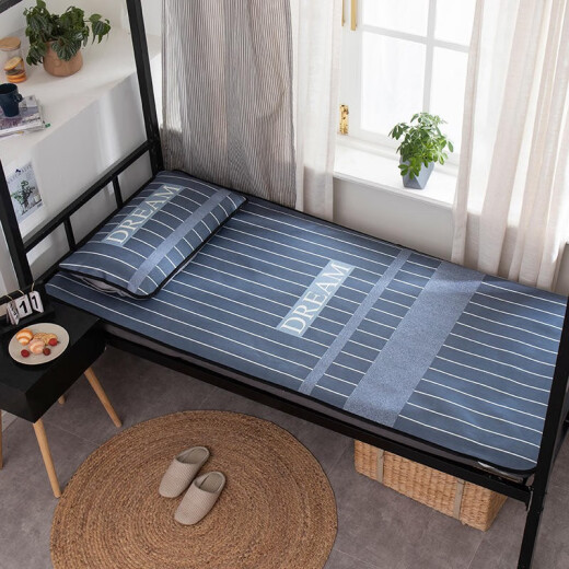 Tianchen student dormitory 0.9m bed foldable single ice silk mat household 1.5/1.8m bed washable and machine washable summer air-conditioned soft mat three-piece set blue 0.9*1.95m bed two-piece set