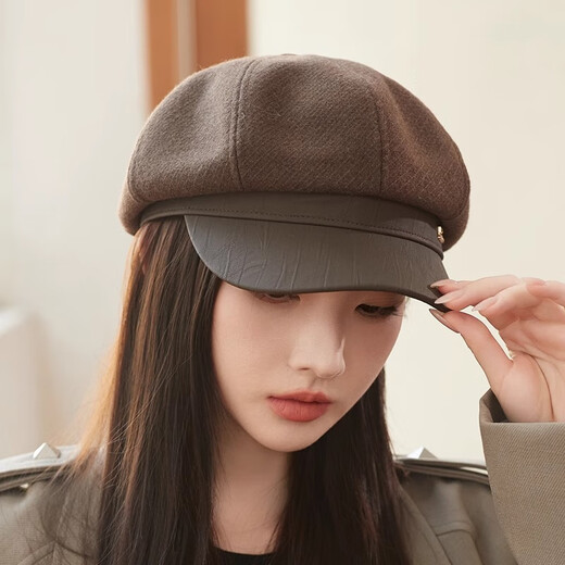 Shenggeer octagonal beret women's autumn and winter Korean version versatile 2025 new British retro face-showing small fashion newsboy hat brown one size