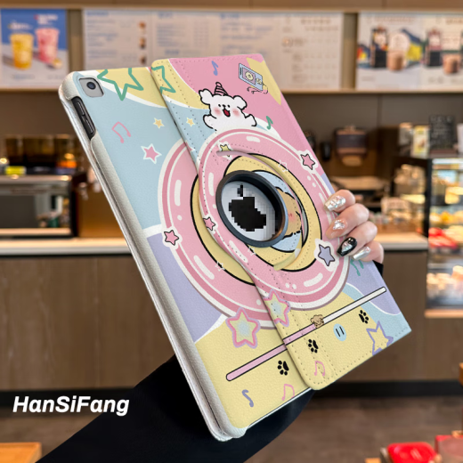 牛壳壳线条小狗ipad9保护壳2024款Air6旋转皮套pro11笔槽贴8/9/10代防摔 ipad10代2022款[10.9英寸] 旋转皮套[V3527听音乐线条狗]