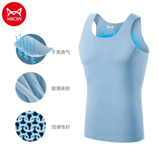 Catman MiiOW Men's Vest Men's Ice Silk Seamless Bottoming Shirt Men's Comfortable, Breathable, Customizable Men's Vest 2-Pack Navy + Light Blue XXL