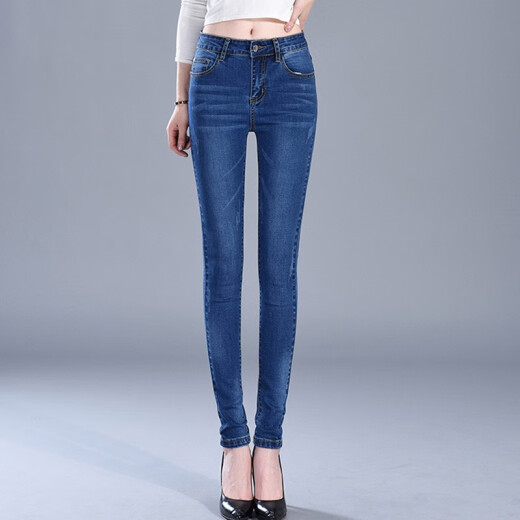 Baiyuan Pants Industry High Waist Velvet Jeans for Women Korean Fashion Versatile Slim Fit Stretch Pencil Small Leg Pants for Women Dark Blue Velvet 29 Recommendations (110-120 Jin [Jin is equal to 0.5 kg])