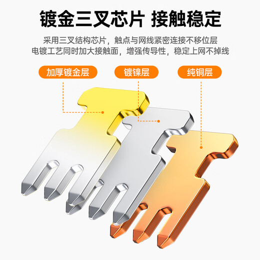 毕亚兹 六类水晶头 RJ45千兆网络接头 工程级装修布箱线电脑路由器连接做网线CAT.6镀金水晶头 100个/盒