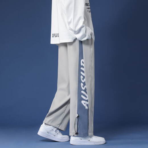 Dingfengbaoluo casual pants men's high street drawstring anklet autumn loose trendy overalls large size HM9072 gray L