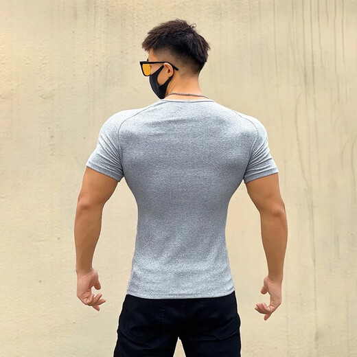 Dameitu (Dameitu) European and American style thick thread henley shirt men's heavyweight sports and leisure T-shirt fitness training slim short sleeve white L recommendation 110-130Jin Jin equals 0.5 kg