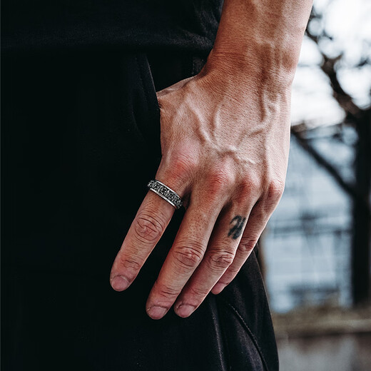 Mingyang Decoration Sea 925 silver 3D three-dimensional iris ring men's trendy original design high-end retro index finger closed ring US size 9# (suitable for Hong Kong sizes 19-21)