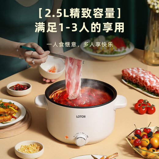 Little Raccoon Electric Cooking Pot Mini Student Dormitory Multifunctional Pot Small Electric Hot Pot Household Noodle Pot Instant Noodle Pot Electric Hot Pot Multipurpose Pot 2.5L White Non-stick Insulation Model