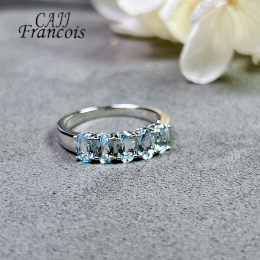 CAJJ Francois 1.0 carat aquamarine ring for women, natural colored gemstone, 925 silver inlaid jewelry, size 13