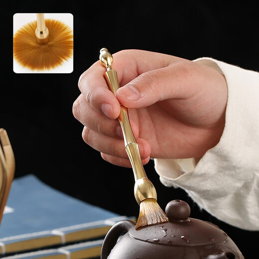 Gold inlaid jade household brass tea needle tea knife tea clip washer pot pen kung fu tea set accessories H59 brass bamboo joint tea ceremony six gentlemen