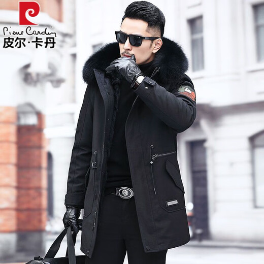 Pierre Cardin parka men's removable full mink lining fur all-in-one coat mid-length off-size mink fur coat winter red L