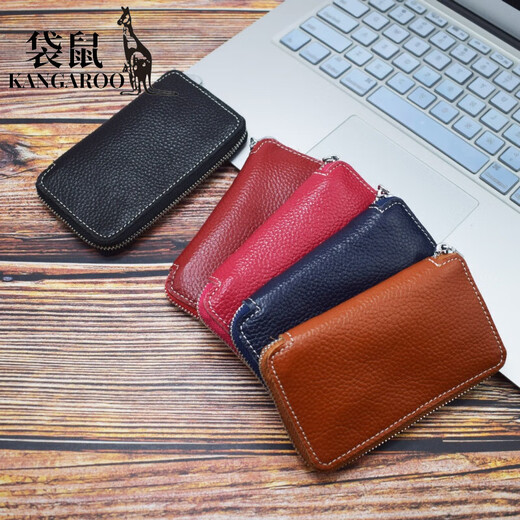Kangaroo (KANGAROO) new hand-made inner and outer first-layer cowhide key bag household multi-functional card bag storage key bag genuine leather men's burgundy