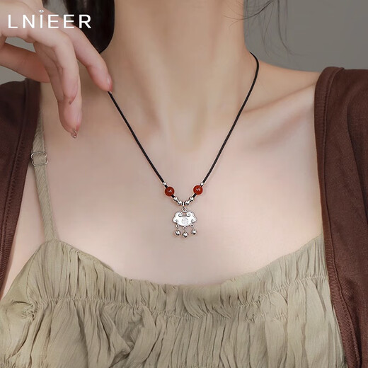 Lnieer S999 Pure Silver Ping An Lock Necklace Women's Light Luxury Niche 2025 New Clavicle Chain Longevity Lock Pendant Gift Ping An Lock Necklace 999 Pure Silver + Certificate