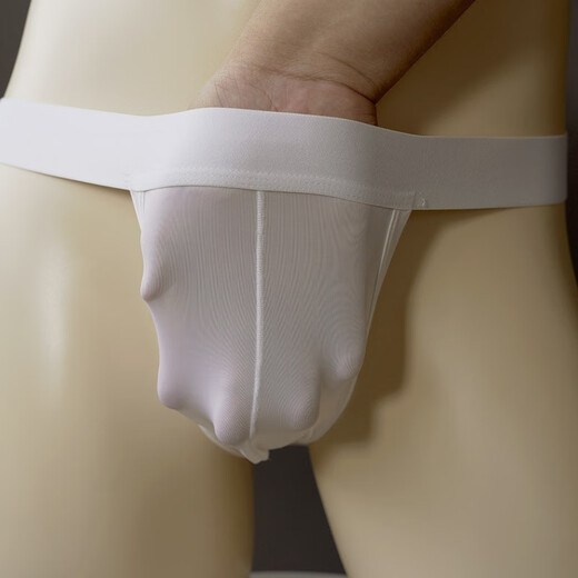 Iosn men's ice silk double thong sexy transparent thong underwear revealing buttocks and empty briefs fat bear plus fat plus size white L recommended 70-85 kg