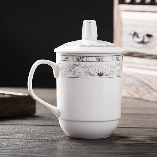 Tao Xianghui tea cup ceramic cup office cup conference cup with lid 10-piece set meeting cup business meeting water cup 350ml