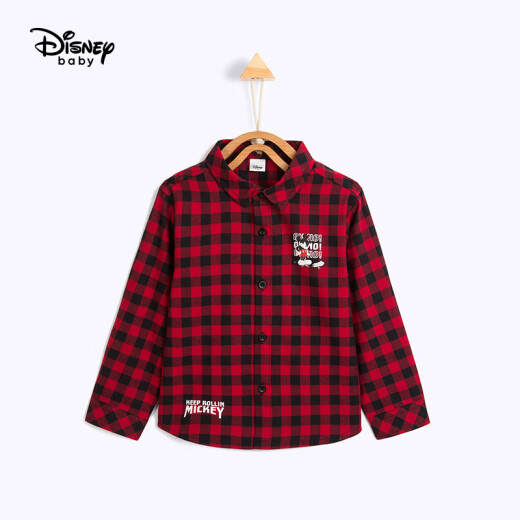 Disney Disney Boys Children's Clothing Children's Woven Flannel Long-Sleeved Plaid Shirt Comfortable Cotton Handsome Top 2020 Autumn and Winter DB031FE03 Red and Black Plaid 110cm