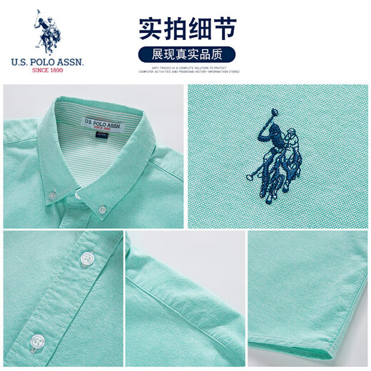 U.S. POLO ASSN. Short-sleeved shirt men's summer pure cotton business casual loose iron-free men's top shirt gray XL U.S. POLO ASSN. Short-sleeved shirt men's summer pure cotton business casual loose iron-free men's top shirt gray XL