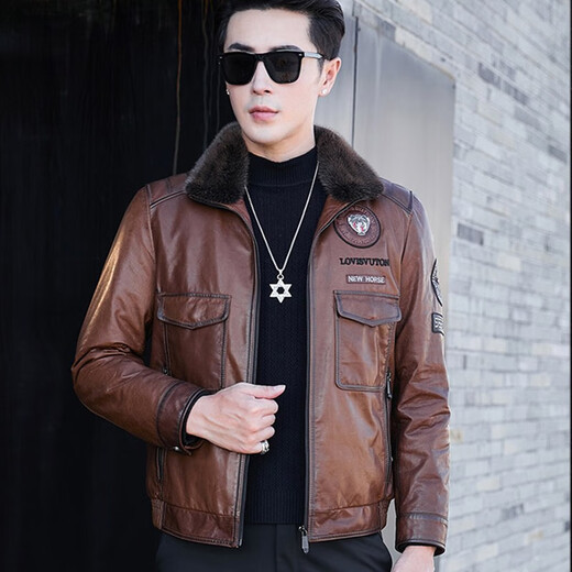 Hengyuanxiang Genuine Leather Down Jacket Men's Genuine Leather Jacket Slim Fit Korean Style Handsome Lapel Goat Leather Jacket Men's Autumn and Winter New Style Picture Color 2XL 180