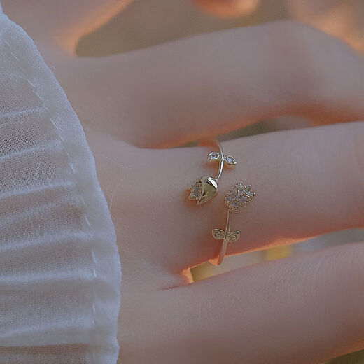 Snow Circle Tulip Ring Women's Light Luxury High-end Open Flower Ring Retro Niche Design 2024 New Fashion Golden Tulip Ring