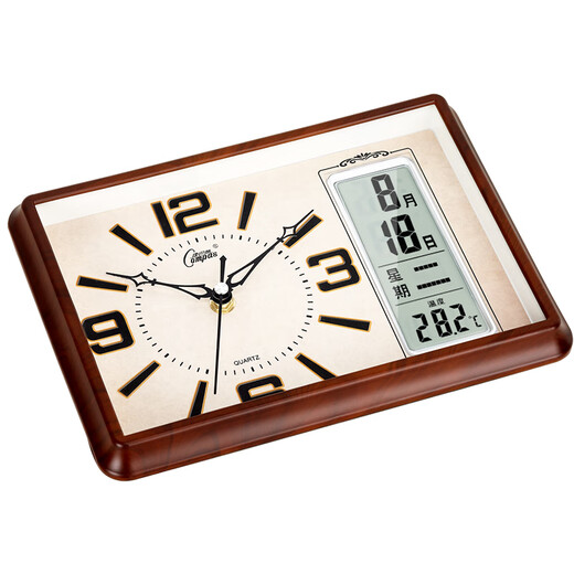 Compas table clock living room clock desk clock quartz clock clock modern calendar temperature bedside clock 3001 imitation wood 26cm