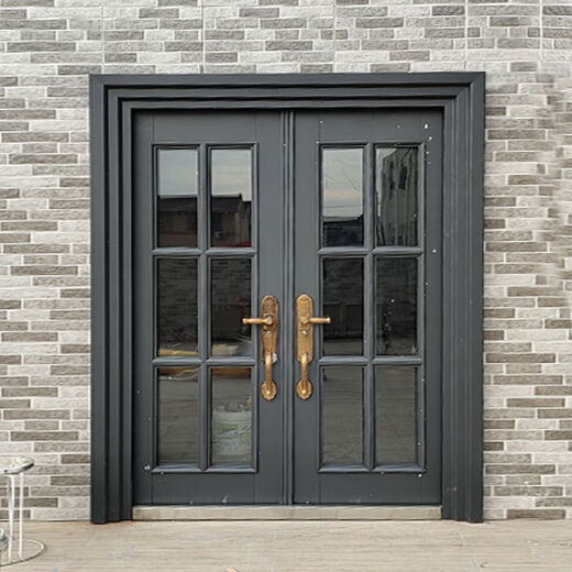 德骊嘉堂屋大门玻璃格子大门金刚纱门锌合金仿铜拼接门店铺门定制对开门 款式一