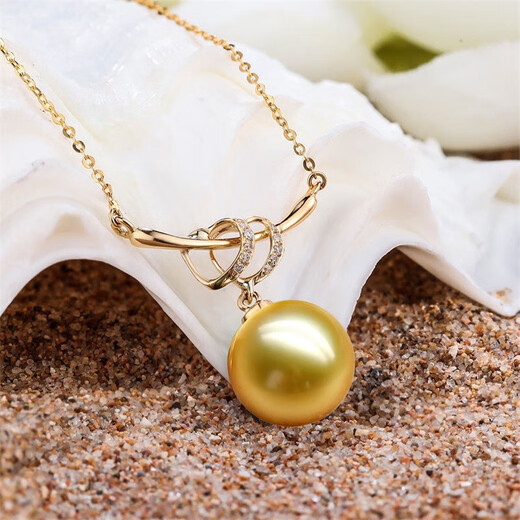 Queen of Pearls 18K gold diamond pearl pendant 10-11mm South Sea gold bead necklace birthday gift for girlfriend