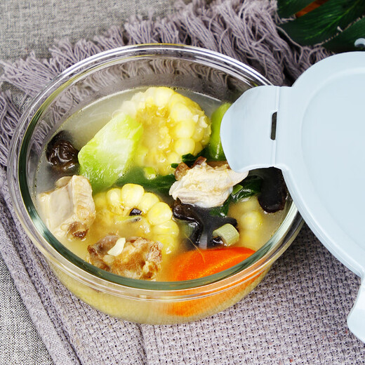 Demas heat-resistant glass crisper microwave lunch box refrigerator storage lunch box instant noodle bowl lunch box Nordic blue round 1000ml