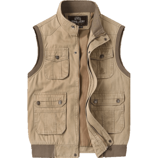 Jinwoxin middle-aged men's multi-pocket casual vest for men in spring and autumn, middle-aged and elderly men's vest, large size daddy vest, army green L