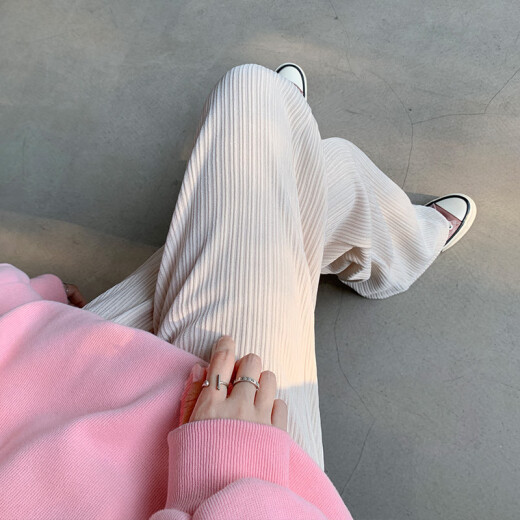 Meiya European cotton velvet wide-leg pants for women in autumn and winter, high-waisted, loose, straight and drapey, casual plus velvet, thickened corduroy, off-white chenille long pants, off-white #Long version XL recommended 125-135Jin [Jin equals 0.5kg]