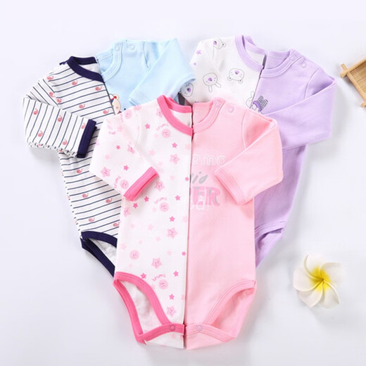 Flowey Baby Baby Clothes Baby Pure Cotton Long Sleeve Triangle Bags Men's and Women's Spring and Autumn Jumpsuits Large Size Pajamas 0-4 Years Old Hemp Blue 90cm