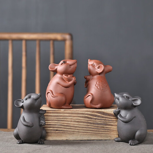 Yuxuan purple sand tea pet attracts wealth, lucky rat, Ruyi ornaments, tea toys, tea art handmade, can nourish the zodiac, tea tray, tea insect home, Ruyi rat, red mud
