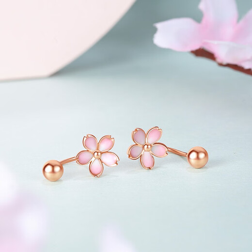 Saturday Fortune (ZLF) Sakura Drunken Series 18K Gold Earrings Women's Sakura Ear Hook Rose Gold Earrings Ready Stock
