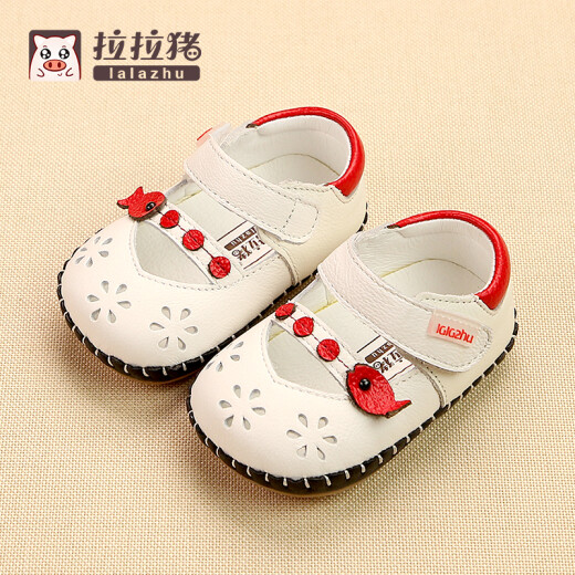 Lala Pig (lalazhu) summer new baby princess shoes leather sandals for baby girls 0-6-12 months one year old soft sole single shoes front shoes white size 19/inner length 13cm (suitable for feet about 12.5cm long)