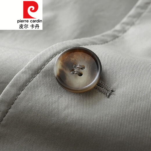 皮尔卡丹（pierre cardin）翻领休闲风衣男士中长款2023春秋季纯棉修身防风中年上衣外套 青灰色(无开叉)6627 180