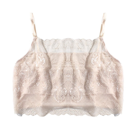 High-end mulberry silk suspender bra summer base black white vest sexy lace tube top anti-exposure white peony flower-no breast pad M suitable for 85-105Jin Jin equals 0.5 kg