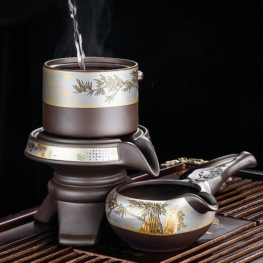 Tangfeng (TANGFENG) purple sand automatic tea set for home small set retro teapot teacup office hospitality tea making artifact complete set purple sand bamboo rhyme automatic set with 8 cups