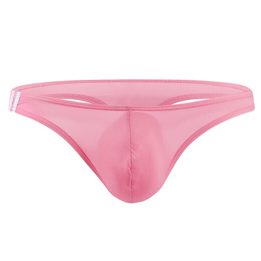 U convex ice silk low-waist men's underwear thong transparent sexy personality briefs fat man large size FLL-E044 pink L