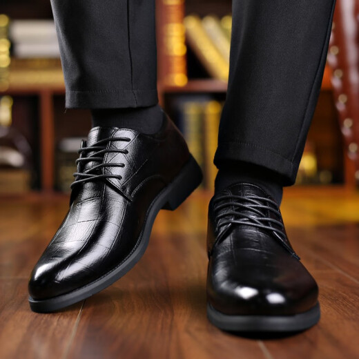 Oubu leather shoes men's British formal shoes business casual work leather shoes lace-up wedding leather shoes R black 41