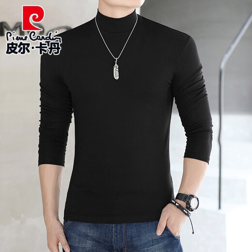 Pierre Cardin half turtleneck bottoming shirt men's pure cotton t-shirt solid color slim fit simple casual mid-collar long-sleeved inner thick top white XL 140Jin Jin equals 0.5kg, left and right wear