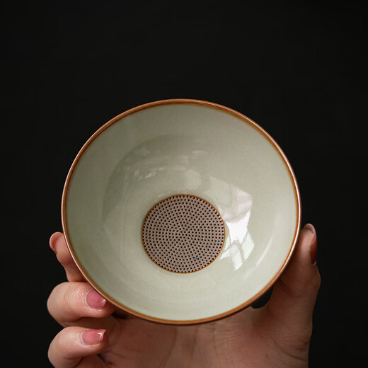Xiyuanji Beige Ru Kiln round tea drain tea filter ceramic tea strainer tea cup filter household tea making artifact tea separator round tea drain set (Beige Ru Kiln)