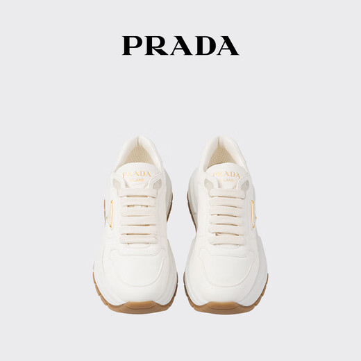 PRADA/Prada gift women's logo-embellished sheepskin sneakers ivory 35.5