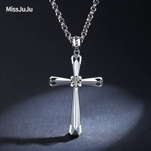 Miss JuJu pt950 platinum pendant cross for men, fashionable pendant, classic and elegant platinum pendant, necklace not included, weight 10.9-11.1g + black leather cord