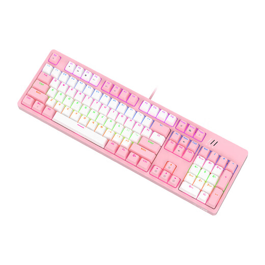 Douyu (DOUYU.COM) DKL300 mechanical keyboard, gaming keyboard, wired e-sports office, removable top cover, mixed color lighting effect, white and pink color matching, optical axis