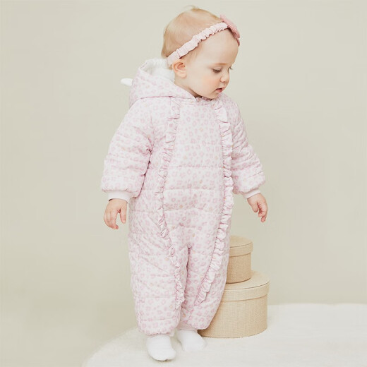 DAVE/BELLA (DAVE/BELLA) thickened warm quilted baby girl's jumpsuit newborn newborn winter clothing hawaiian style printed romper foundation printing 80cm (recommended height 73-80cm)