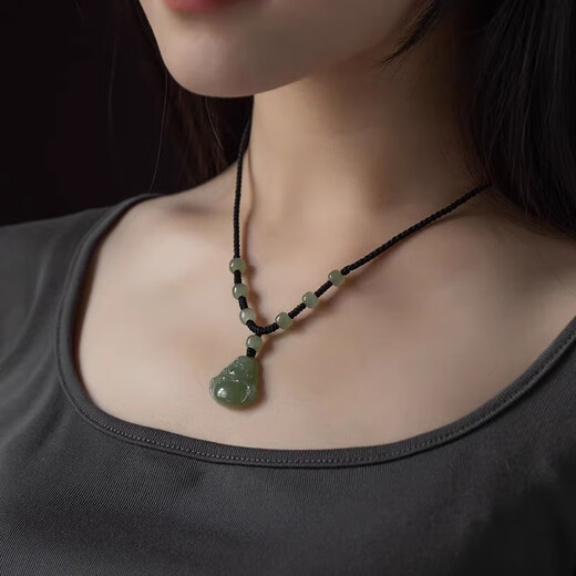 Chu Weiwei Qingshui Hotan Jade Maitreya Buddha Big Belly Buddha Statue Laughing Buddha Pendant Xinjiang Jade Clavicle Necklace Men and Women Gift Height Width 30mm